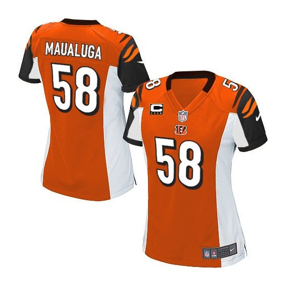 Cincinnati Bengals Rey Maualuga Official Nike Orange Elite Women's Alternate C Patch NFL Jersey