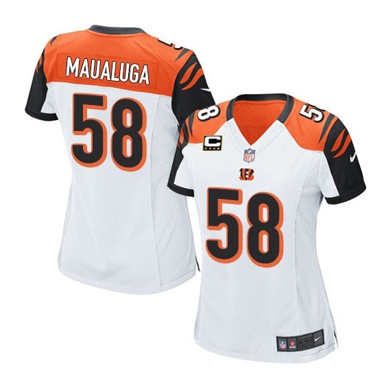 Cincinnati Bengals Rey Maualuga Official Nike White Elite Women's Road C Patch NFL Jersey