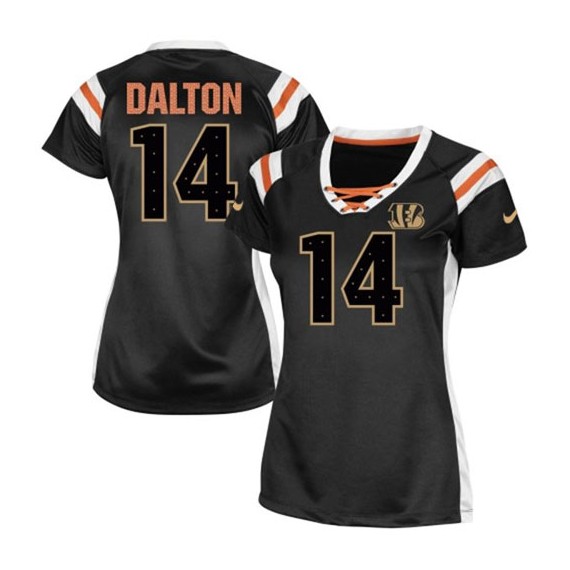 Cincinnati Bengals Andy Dalton Official Nike Black Elite Women's Draft Him Shimmer NFL Jersey
